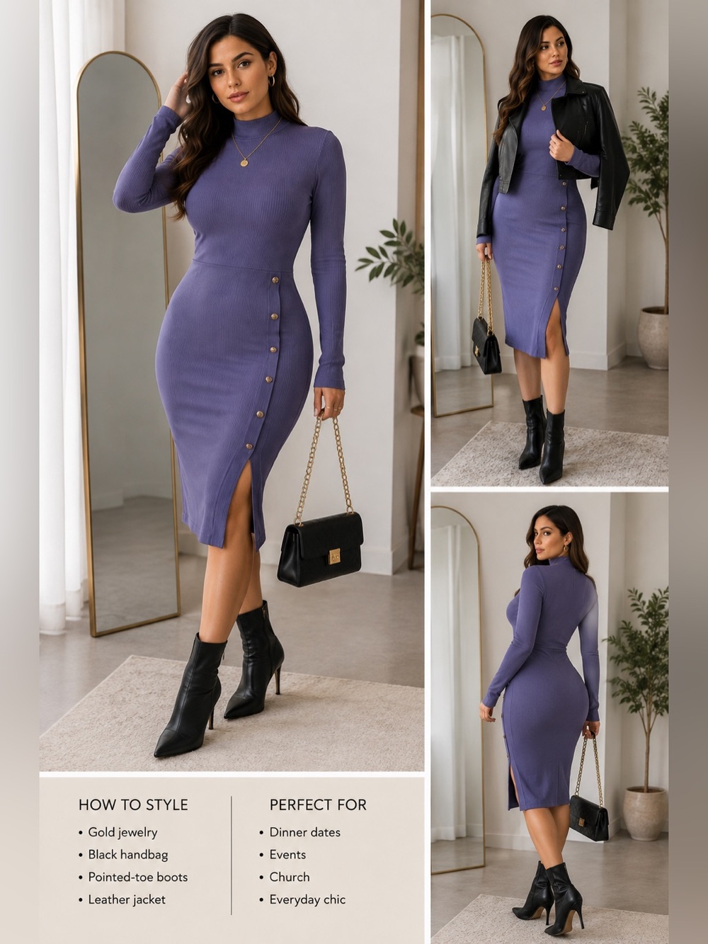 Elegant Purple Button-Accent Midi Dress - Women's 0X THP
